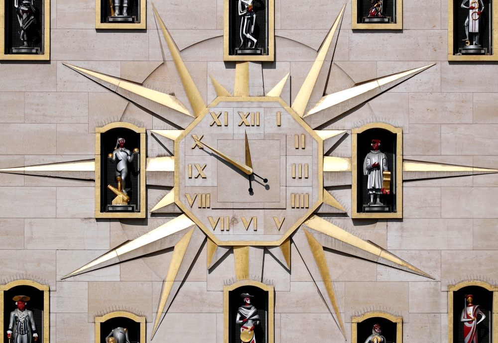 A clock is pictured at Mont des Arts in central Brussels, Belgium, on Friday. — Reuters