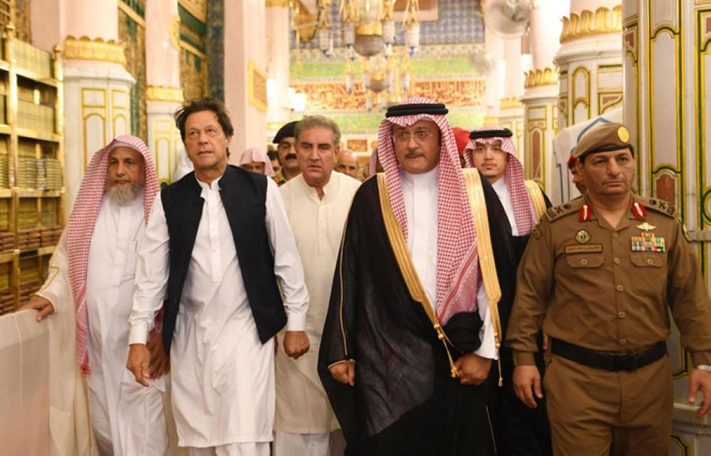 Pakistan Prime Minister Imran Khan visiting the Prophet’s Mosque after arrival in Madinah on Tuesday. -- SPA