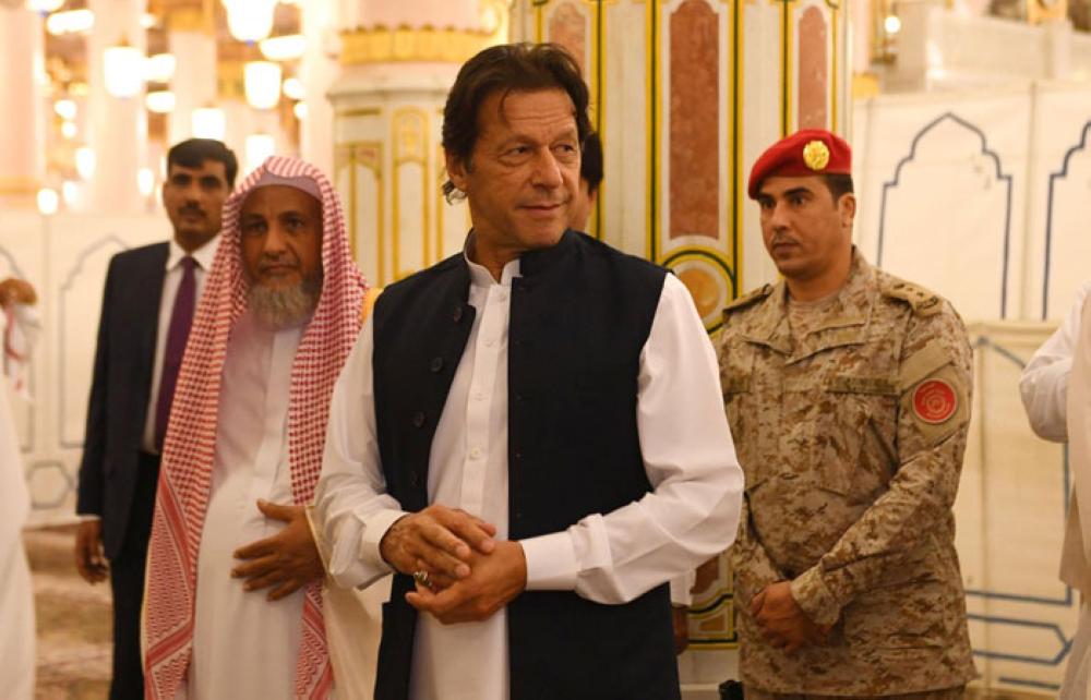 Pakistan Prime Minister Imran Khan visiting the Prophet’s Mosque after arrival in Madinah on Tuesday. -- SPA