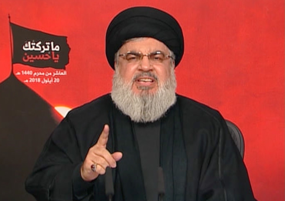 An image grab taken from Hezbollah’s Al-Manar TV on Thursday shows Hassan Nasrallah, the head of Lebanon’s militant Shiite movement Hezbollah, giving a televised address from an undisclosed location in Lebanon. — AFP