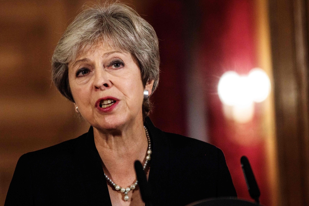 Britain’s Prime Minister Theresa May makes a statement on the Brexit negotiations following a European Union summit in Salzburg, at no 10 Downing Street, central London, on Friday. — AFP