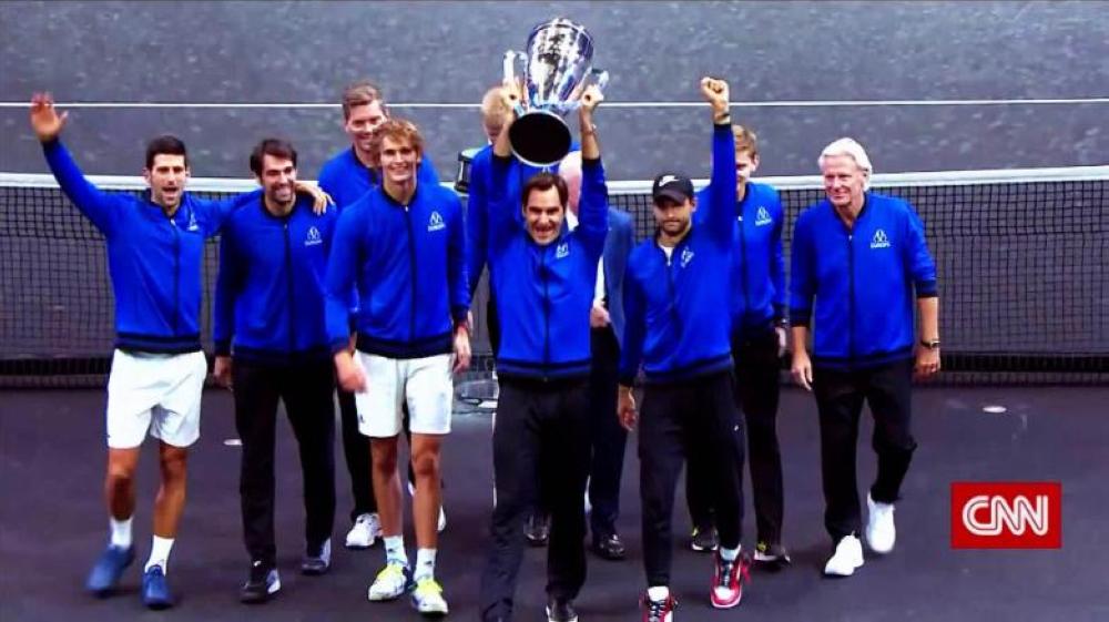 


Team Europe players celebrating their victory.