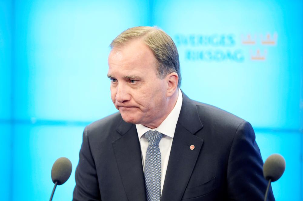 


Swedish Prime Minister Stefan Lofven speaks to the press after he was ousted in no-confidence vote in Stockholm on Tuesday. — Reuters