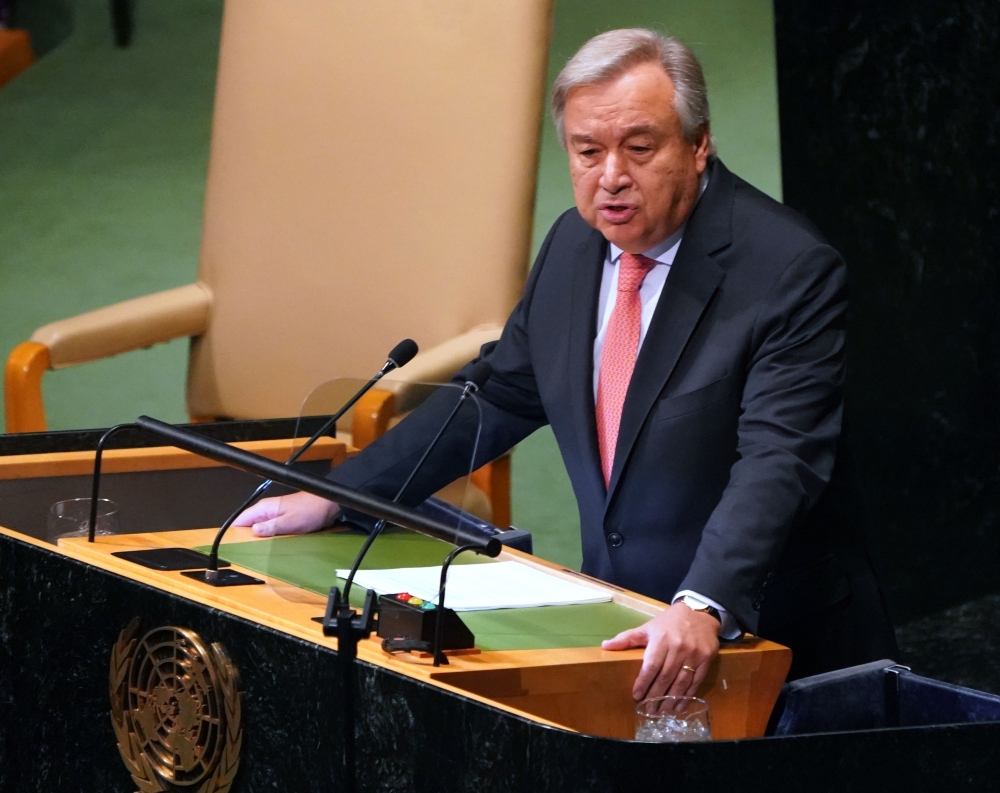 UN Secretary-General Antonio Guterres adresses the 73rd session of the General Assembly at the United Nations in New York on Tuesday. — AFP