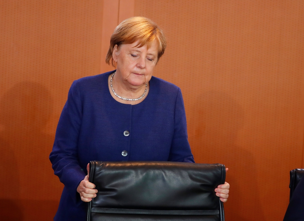 German Chancellor Angela Merkel arrives for the weekly Cabinet meeting at the Chancellery in Berlin on Wednesday. — Reuters