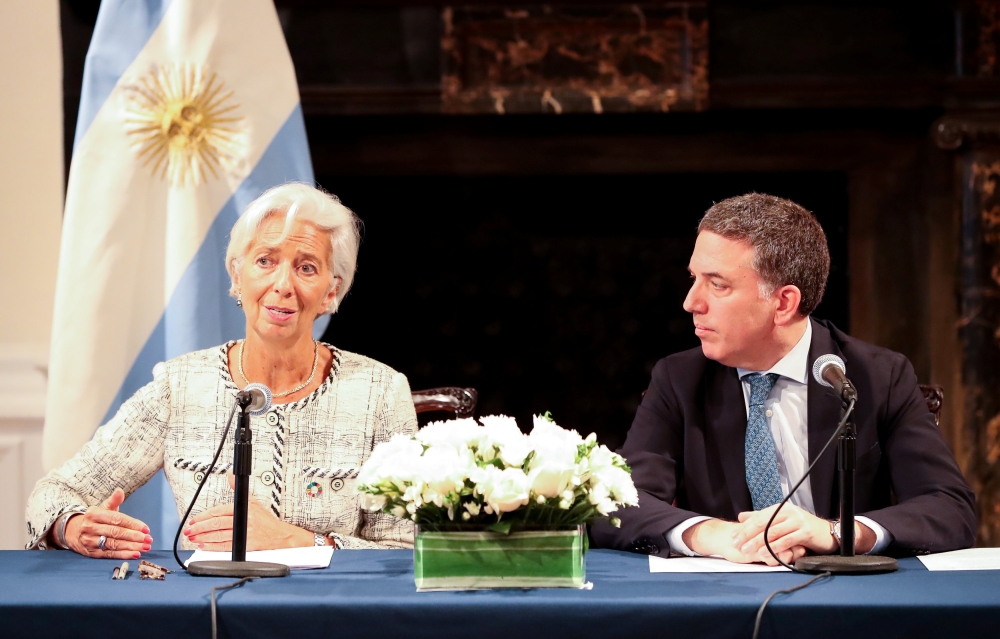 Christine Lagarde, Managing Director of the International Monetary Fund (IMF), speaks alongside Argentina's Economy Minister Nicolas Dujovne during a news conference in New York, US, on Wednesday. — Reuters