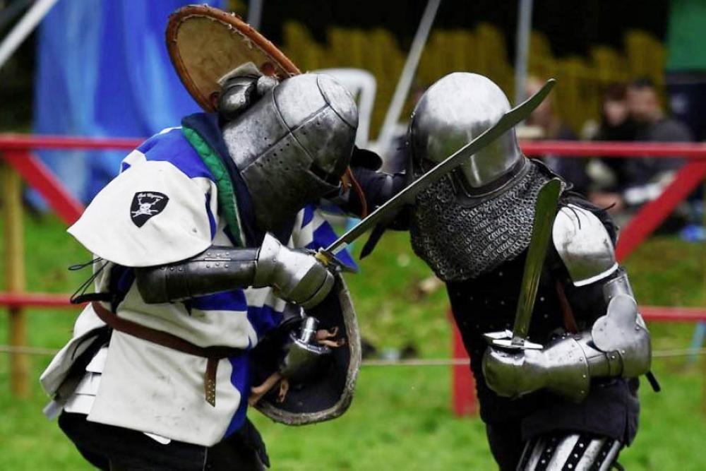 


Knights duel with swords during a medieval combat festival at Claregalway castle in Galway, Ireland, on Saturday.
 — Reuters