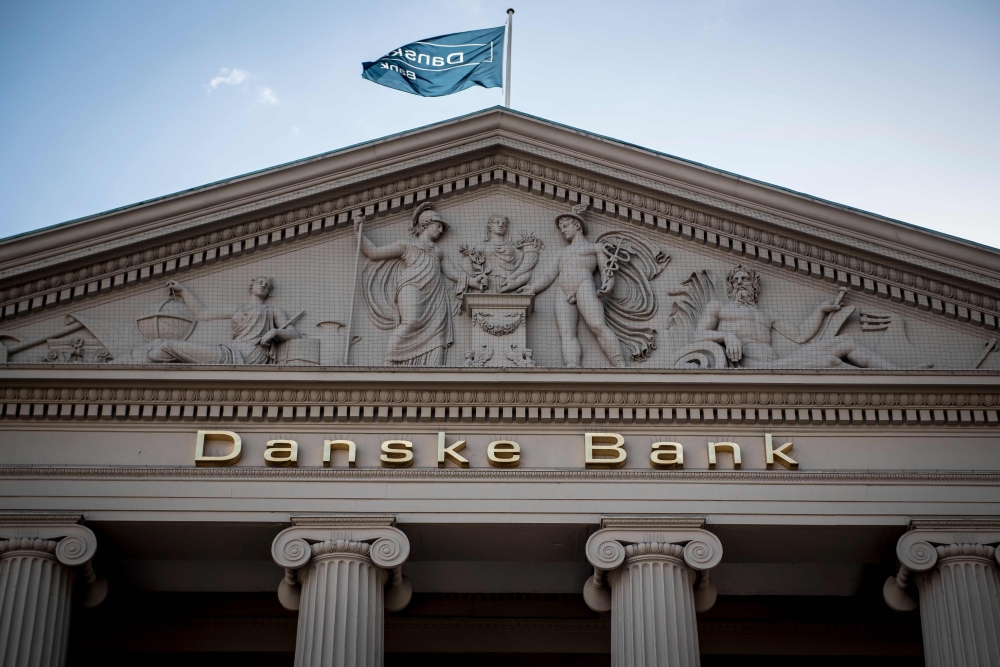 This picture shows a general view of the 'Danske Bank' in Copenhagen, Denmark. Danske Bank said Thursday it was being investigated by the US Department of Justice over possible money laundering related to more than $200 billion transferred through the Danish lender's Estonian branch. — AFP