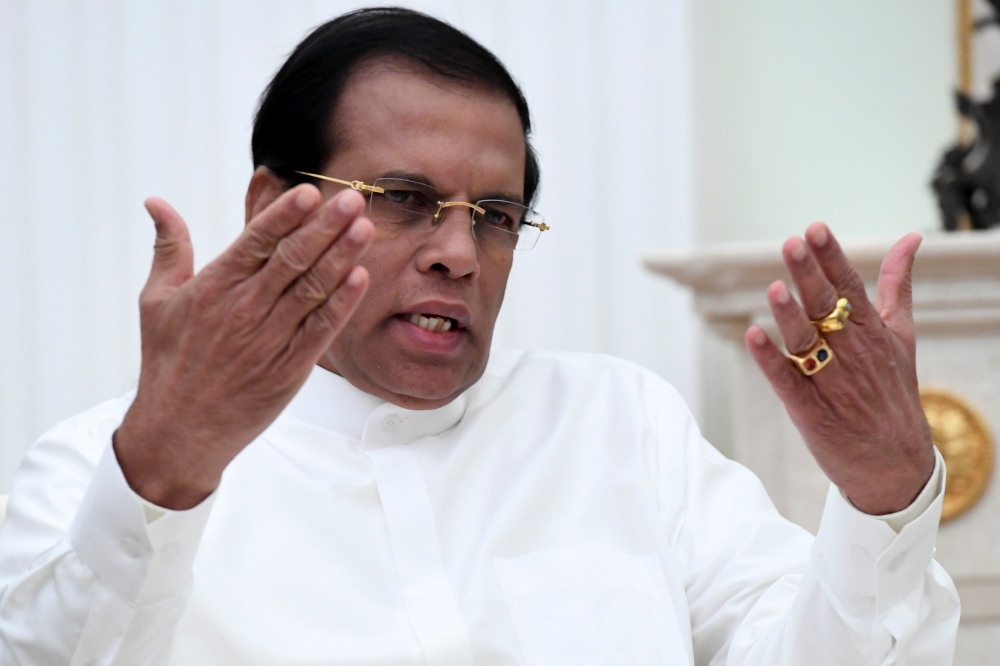 Sri Lankan President Maithripala Sirisena gestures as he speaks during a meeting with his Russian counterpart Vladimir Putin at the Kremlin in Moscow, Russia, in this March 23, 2017 file photo. — Reuters