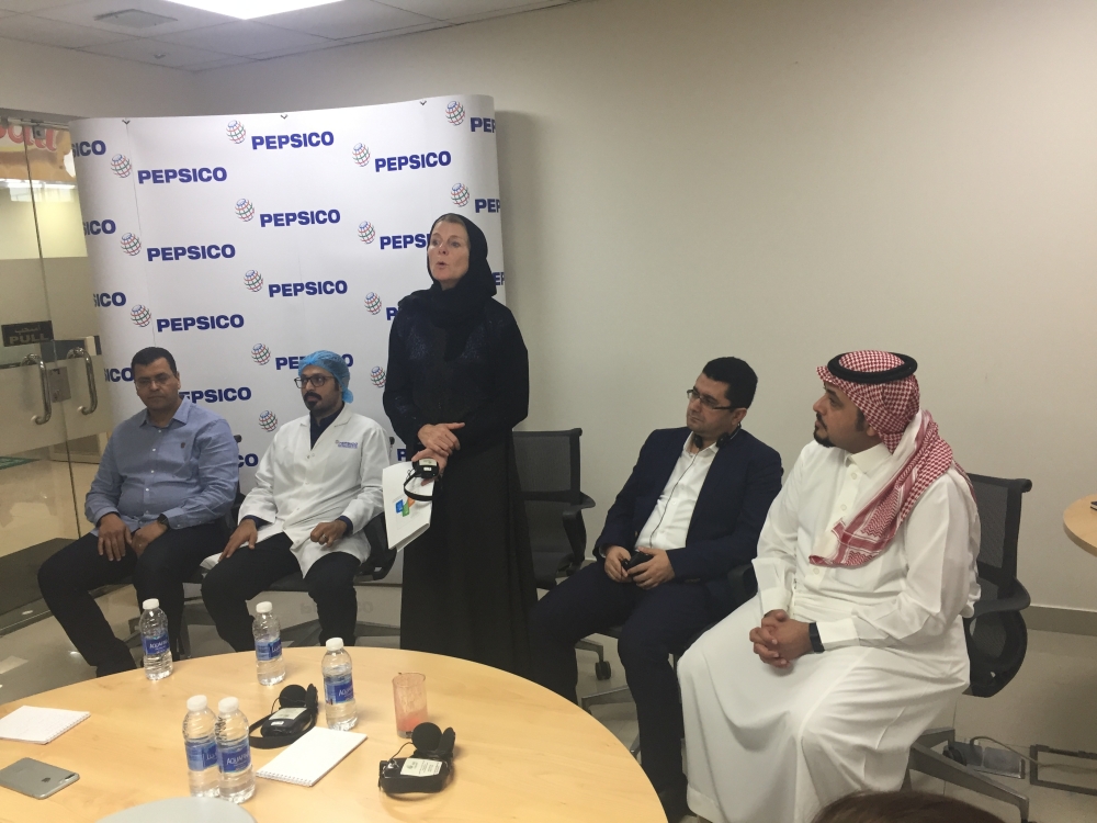 Christine Daugherty, Vice President of Sustainable Agriculture, PepsiCo, speaks to media in Riyadh plant

