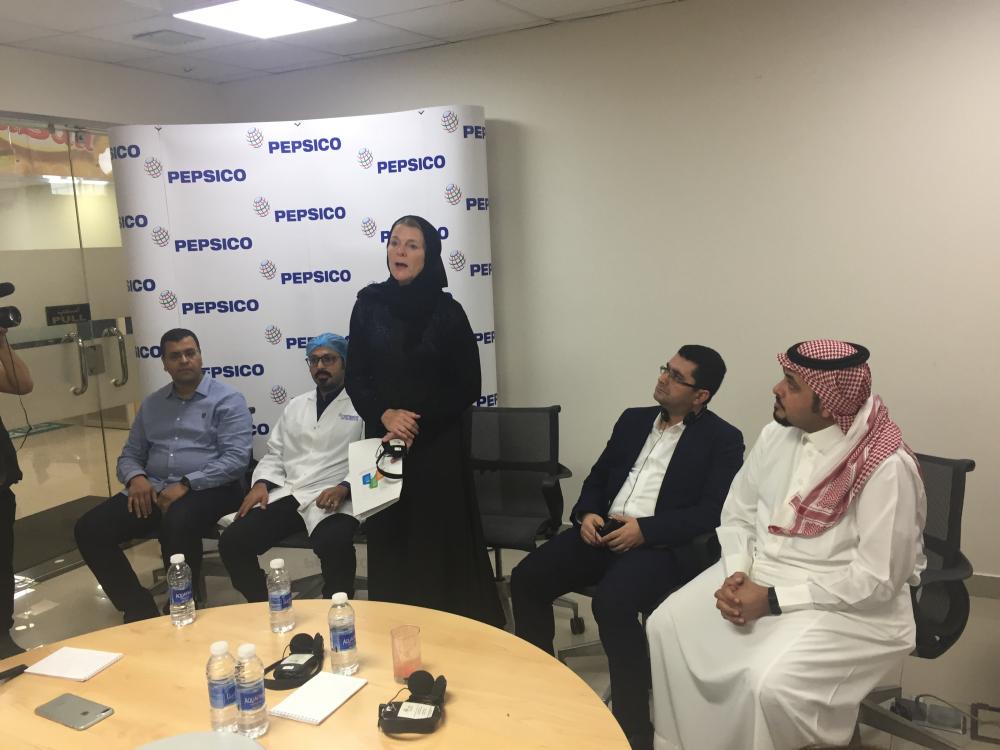 Christine Daugherty, Vice President of Sustainable Agriculture, PepsiCo, speaks to media in Riyadh plant

