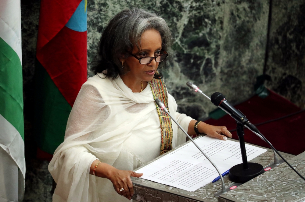 Newly elected President Sahle-Work Zewde addresses the House of Peoples’ Representatives in Addis Ababa, Ethiopia, on Thursday. — Reuters