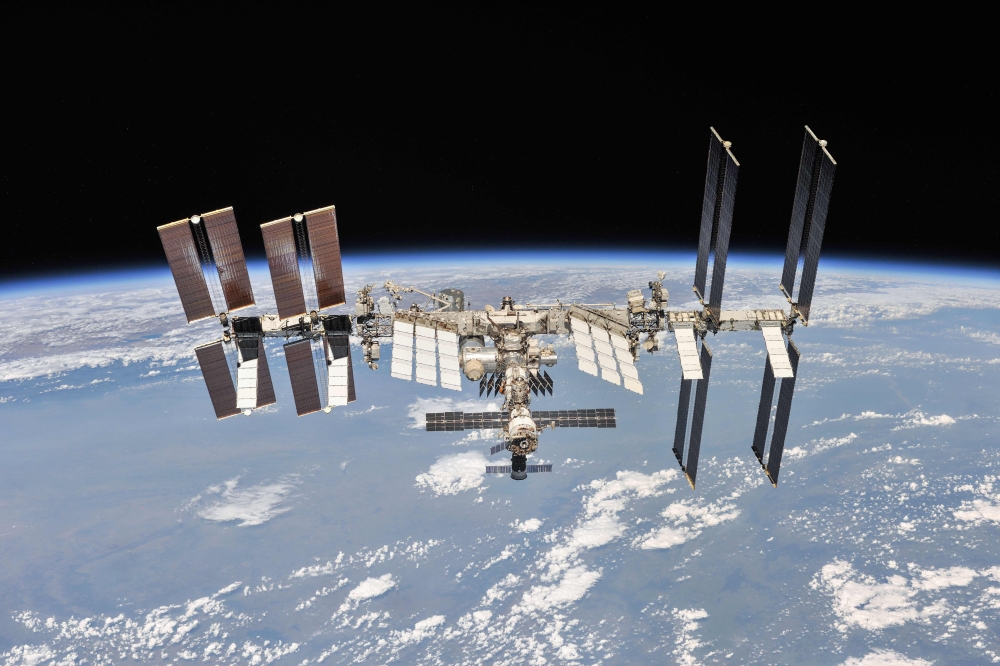 In this image released by NASA/Roscosmos, the International Space Station photographed by Expedition 56 crew members from a Soyuz spacecraft after undocking, on Oct. 4, 2018. — AFP
