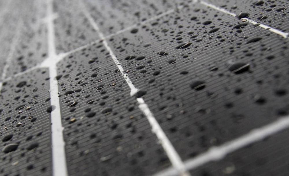 


A solar panel is covered in raindrops in Sydney in this file photo. — Reuters