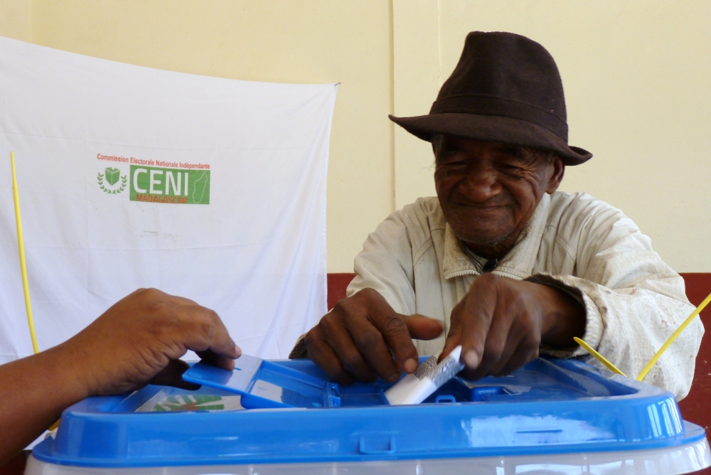 A voters casts his ballot during the presidential election at a polling centre in Antananarivo, Madagascar, on Wednesday. — Reuters