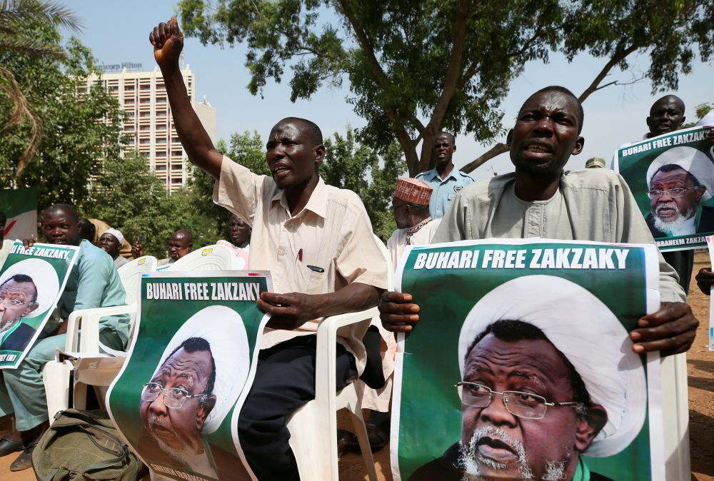 Protesters hold banners calling for the release of Sheikh Ibrahim Zakzaky, the leader of the Islamic Movement of Nigeria (IMN), in Abuja, Nigeria, in this Jan. 26, 2018 file photo. — Reuters
