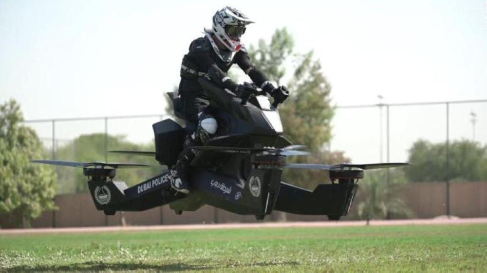 


A Dubai Police officer gets training on flying Hoverbikes. — Courtesy photo