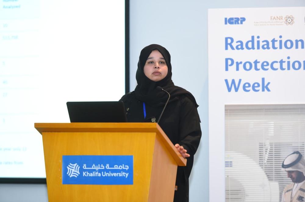 Ameena  Al Abdouli, Manager, Environmental Lab & Infrastructure, FANR, delivers her remarks  