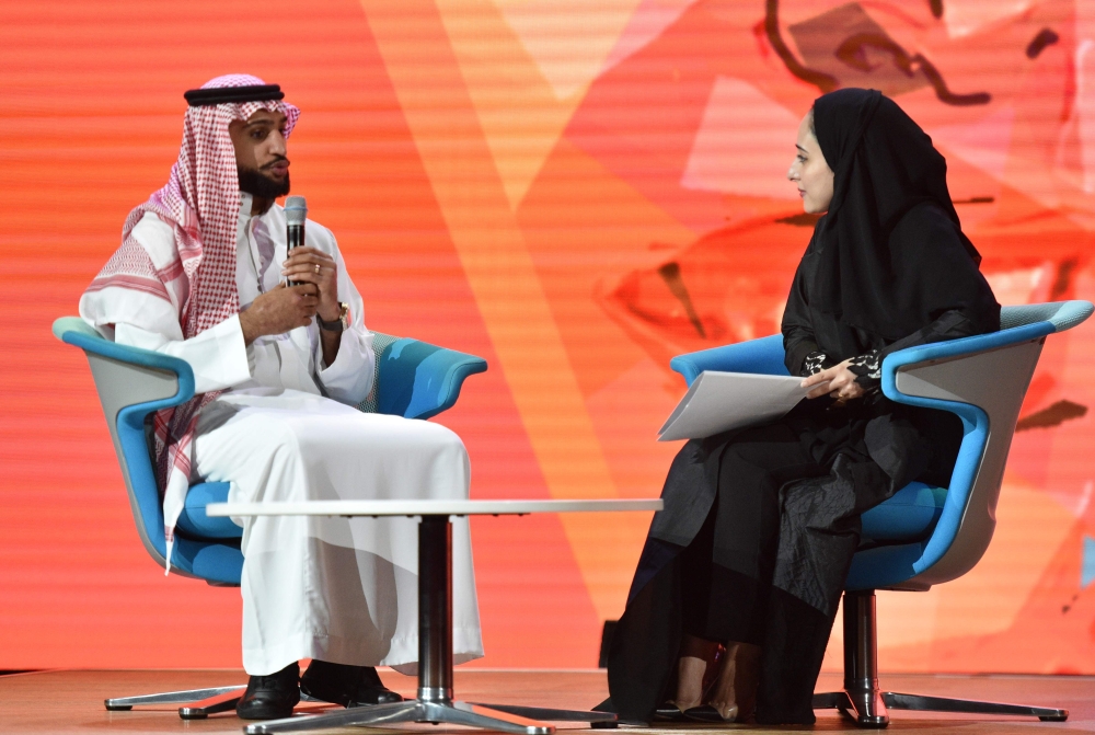 


Participants take photos next to a picture of Crown Prince Muhammed Bin Salman, deputy premier and minister of defense, during the Misk Global Forum in Riyadh on Wednesday. — Reuters