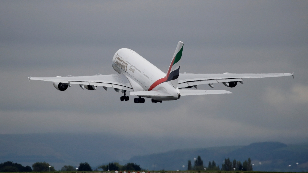 An Emirates Airbus A380-800 aircraft takes off from Manchester Airport in Britain, in this file photo. — Reuters