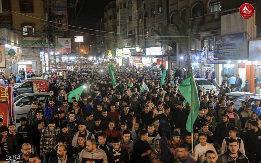 


Hamas members in a parade this week in Jabalya in Gaza ‘in support of the resistance,’ following a ceasefire with Israel after two days of violence. — Courtesy photo