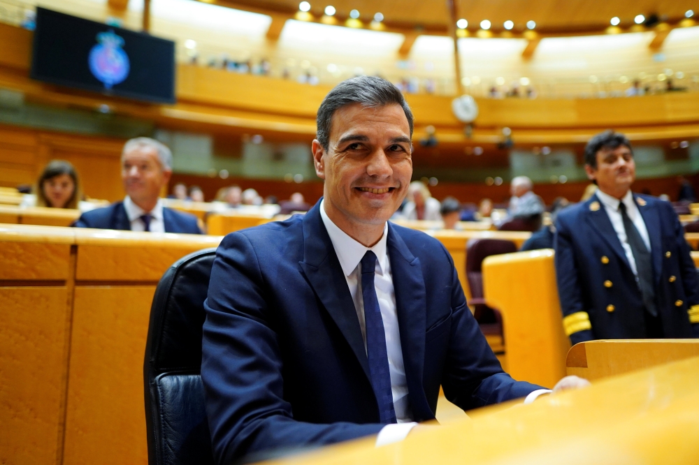 Spain’s Prime Minister Pedro Sanchez attends a Senate session in Madrid on Tuesday. — Reuters