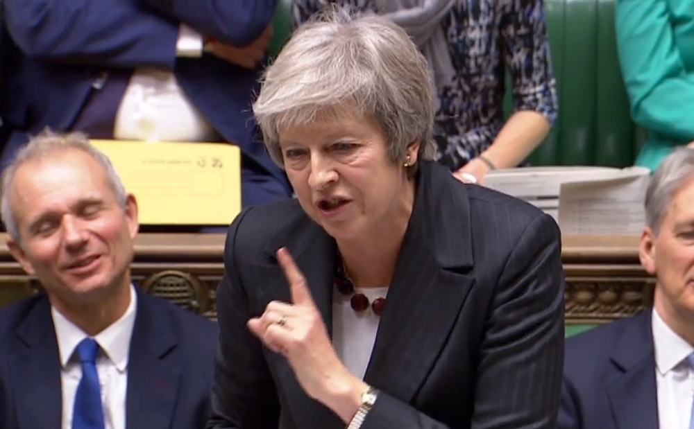 British Prime Minister Theresa May as she speaks in the House of Commons in London on Wednesday. — AFP