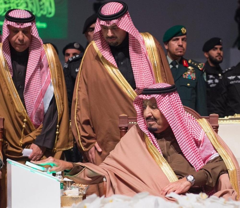 Custodian of the Two Holy Mosques King Salman lays the foundation stone for the Arar Port Development Project during his recent visit to the Northern Border Region.