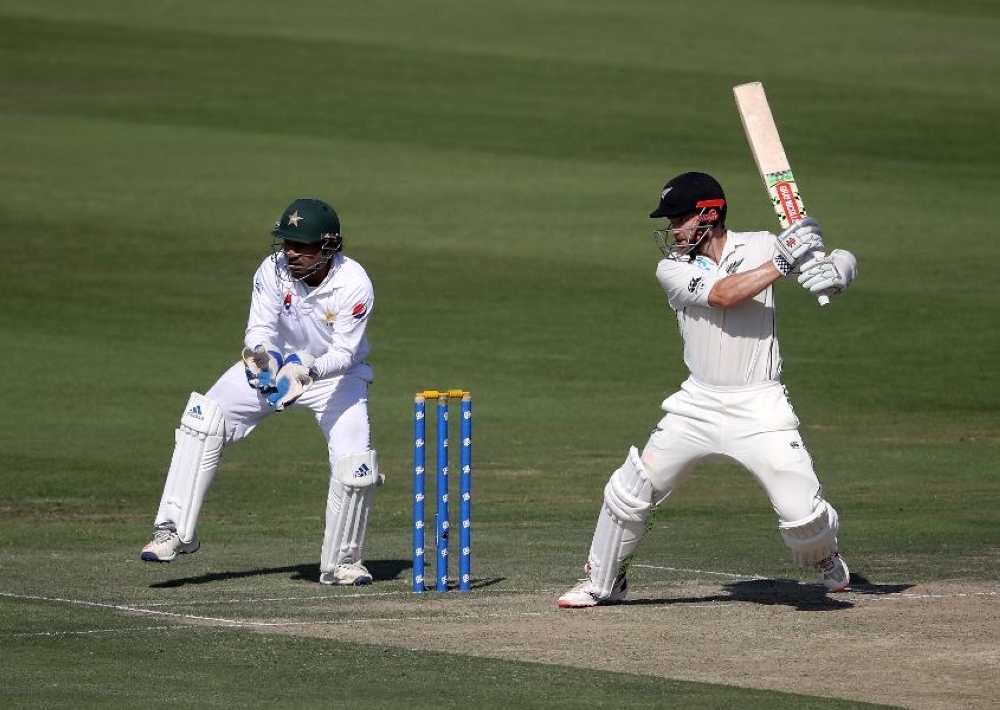 


New Zealand skipper Kane Williamson cuts on his way to a fighting 89 on the first day of the third and final Test against Pakistan in Abu Dhabi on Monday.