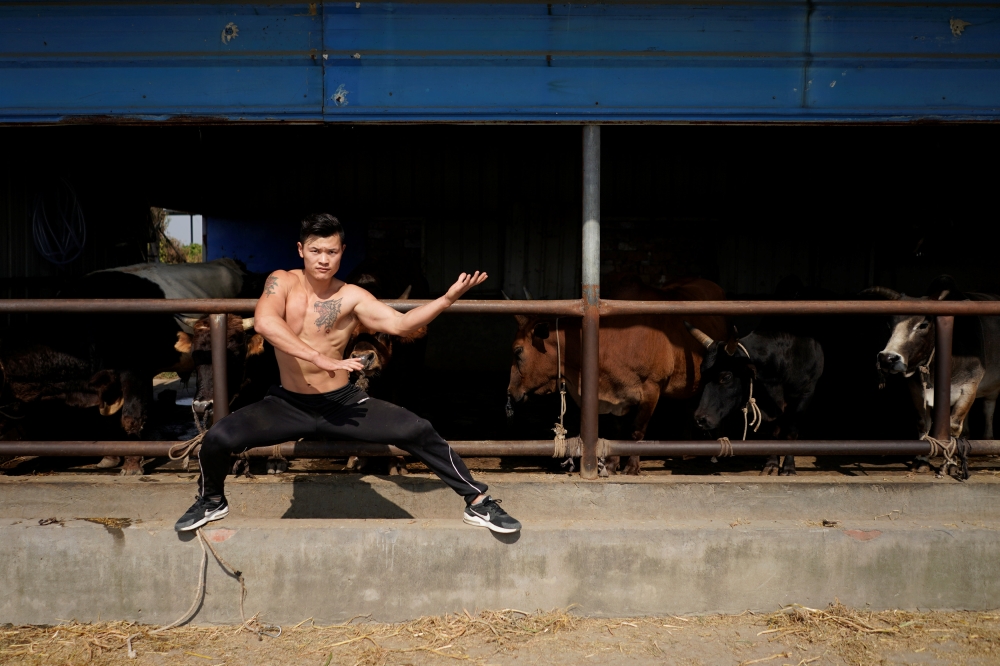 Bullfighter Ren Ruzhi, 24, poses at the bull stable of the Haihua Kung-fu School in Jiaxing, Zhejiang province, China, in this Oct. 27, 2018, file photo. — Reuter