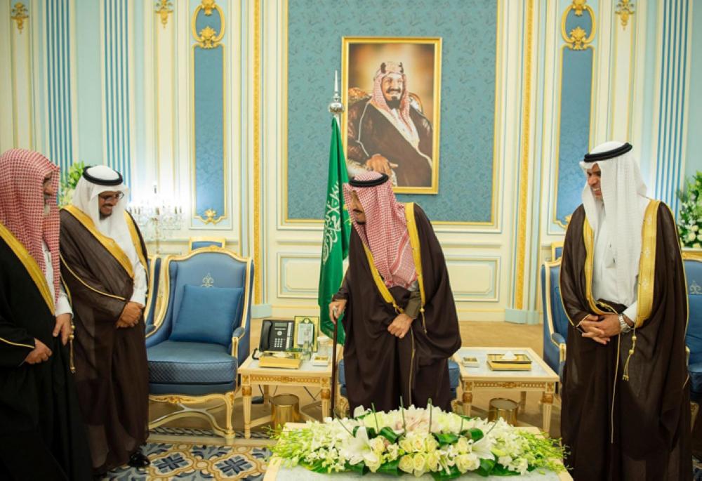 Custodian of the Two Holy Mosques King Salman receives directors of universities, undersecretaries of the Ministry of Education at Al-Yamamah Palace in Riyadh on Monday. — SPA