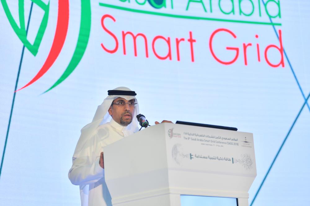 Abdulkareem Al-Ghamdi, Saudi Aramco vice president for power systems, making a speech at the 8th Saudi Arabia Smart Grid Conference (SASG 2018) held in Jeddah. — Courtesy photos