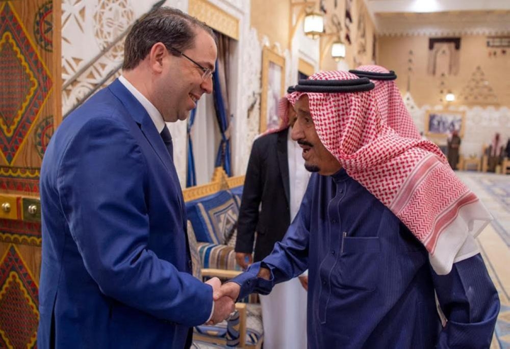 Custodian of the Two Holy Mosques King Salman receives Tunisian Prime Minister Youssef Chahed in Diriyah, Riyadh on Thursday.  — SPA