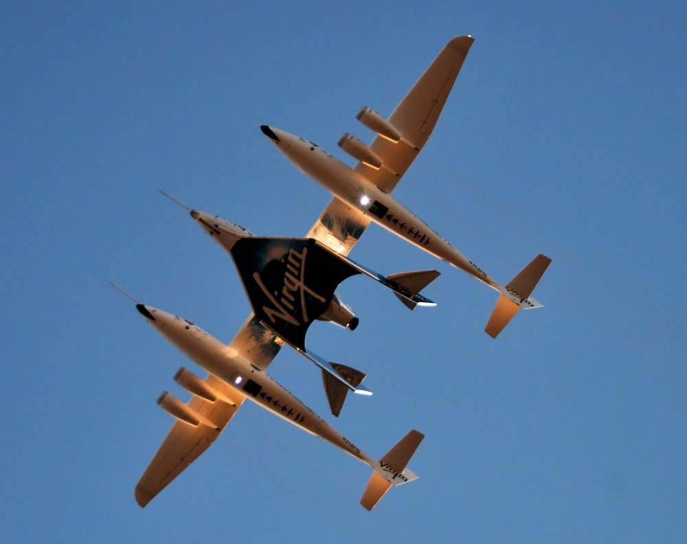 Virgin Galactic’s space tourism rocket plane SpaceShipTwo returns after a test flight  from Mojave Air and Space Port in Mojave, California, US, on Thursday. — Reuters