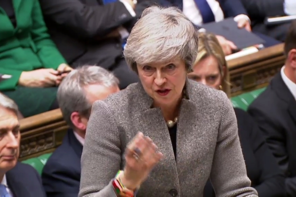 A video grab from footage broadcast by the UK Parliament’s Parliamentary Recording Unit (PRU) shows Britain’s Prime Minister Theresa May answering questions after making a statement to the House of Commons in London on Monday. — AFP