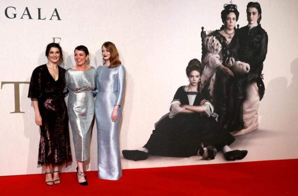 Actors Rachel Weisz, Olivia Colman and Emma Stone pose at the UK Premiere of The Favourite during the London Film Festival, in London, Britain, in this file photo. — Reuters