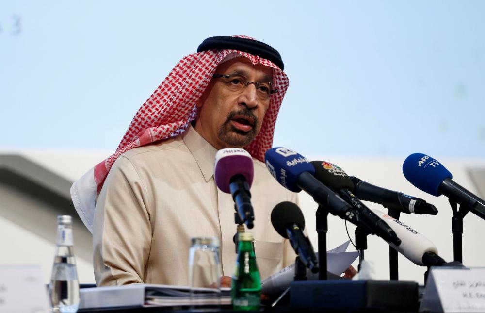 Minister of Energy, Industry, and Mineral Resources Khalid A-Falih, seen in this file photo, addressed a news conference in Riyadh on Wednesday. — Reuters