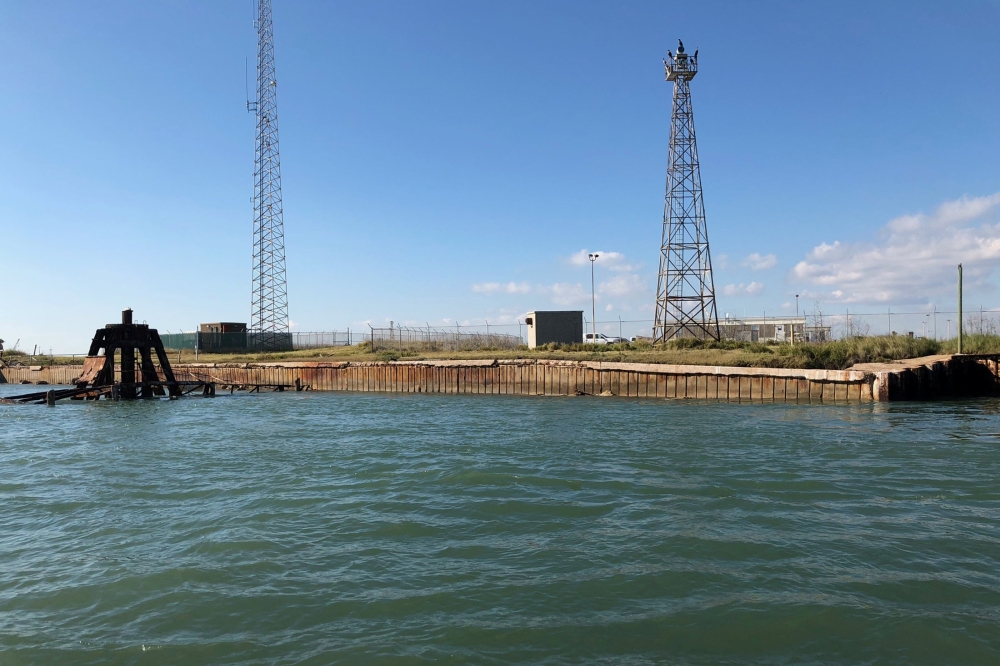 The Harbor Island in Corpus Christi Bay where the Carlyle Group, one of the world's top private equity firms, and its partner, the Port of Corpus Christi, plan to build an onshore US crude export terminal capable of fully loading supertankers known as Very Large Crude Carriers (VLCCs), is seen in Corpus Christi Bay, Texas, US.  — Reuters