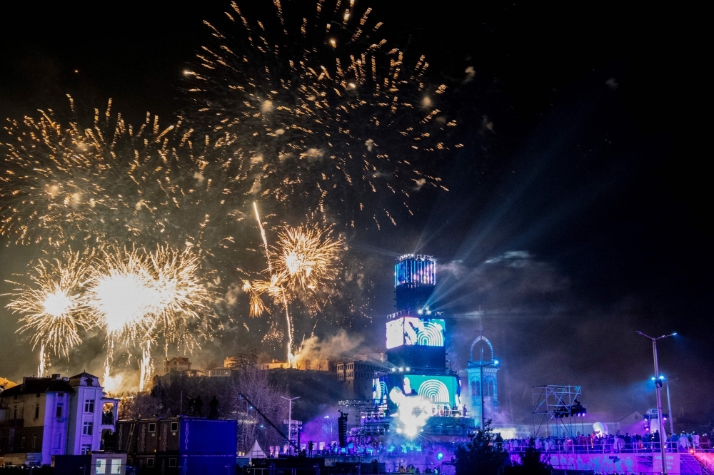 Fireworks light the sky during the European Capital of Culture 2019 opening ceremony in the south-central Bulgarian town of Plovdiv, on Saturday. Plovdiv and Italian southern city of Matera have been selected as the 2019 European Capitals of Culture. — AFP 