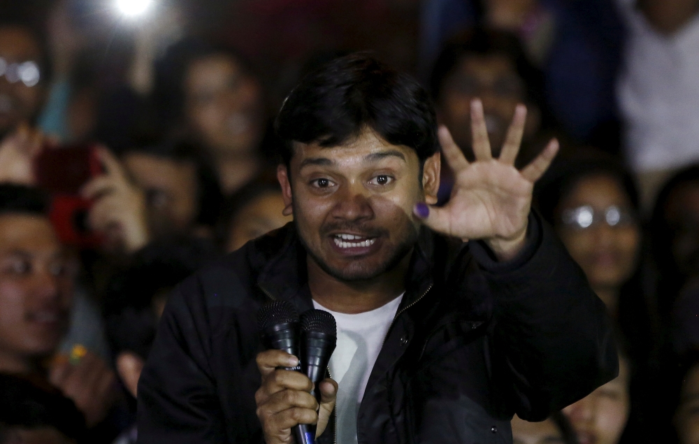 Kanhaiya Kumar, a Jawaharlal Nehru University (JNU) student union leader, gestures as he addresses a meet inside JNU campus in New Delhi, India, in this March 3, 2016 file photo. — Reuters