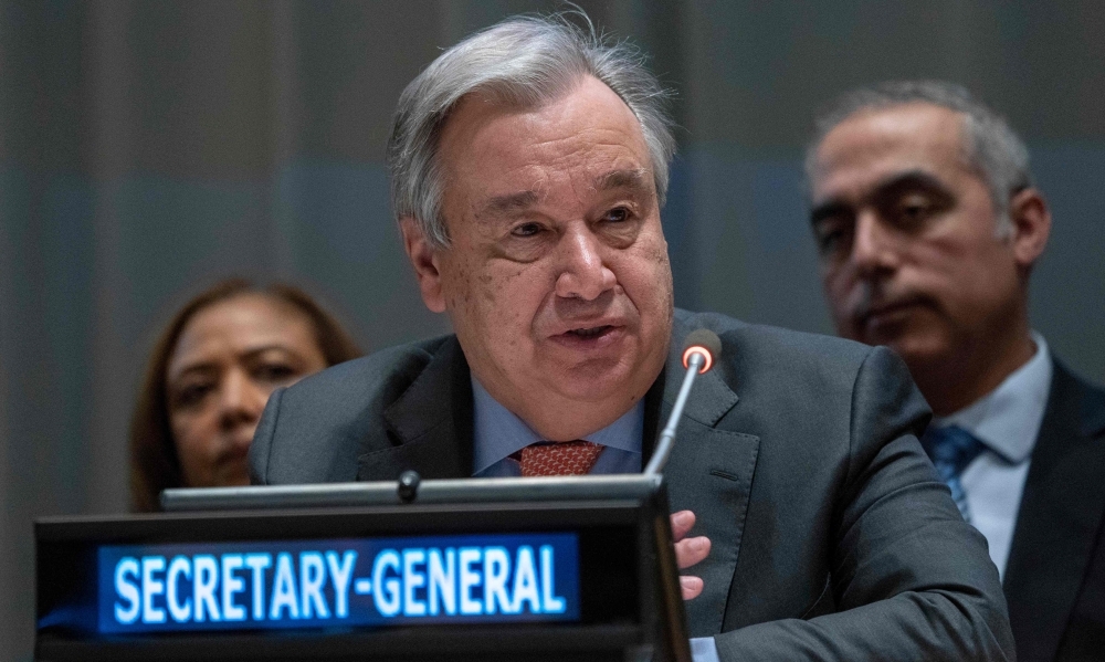 United Nations Secretary General Antonio Guterres addresses the United Nations Group of 77 and China at the United Nations in New York. — AFP