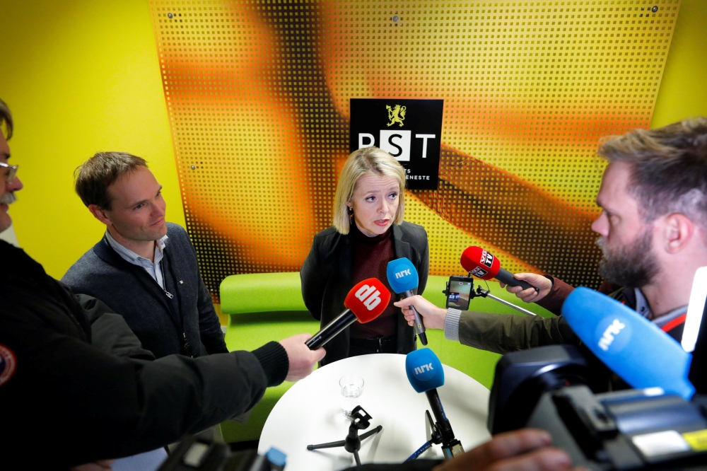 Marie Benedicte Bjornland, chief of  PST (Norwegian Police Security Service) speaks during a news conference about a knife a attack in a supermarket, in Oslo, Norway, on Friday. — Reuters