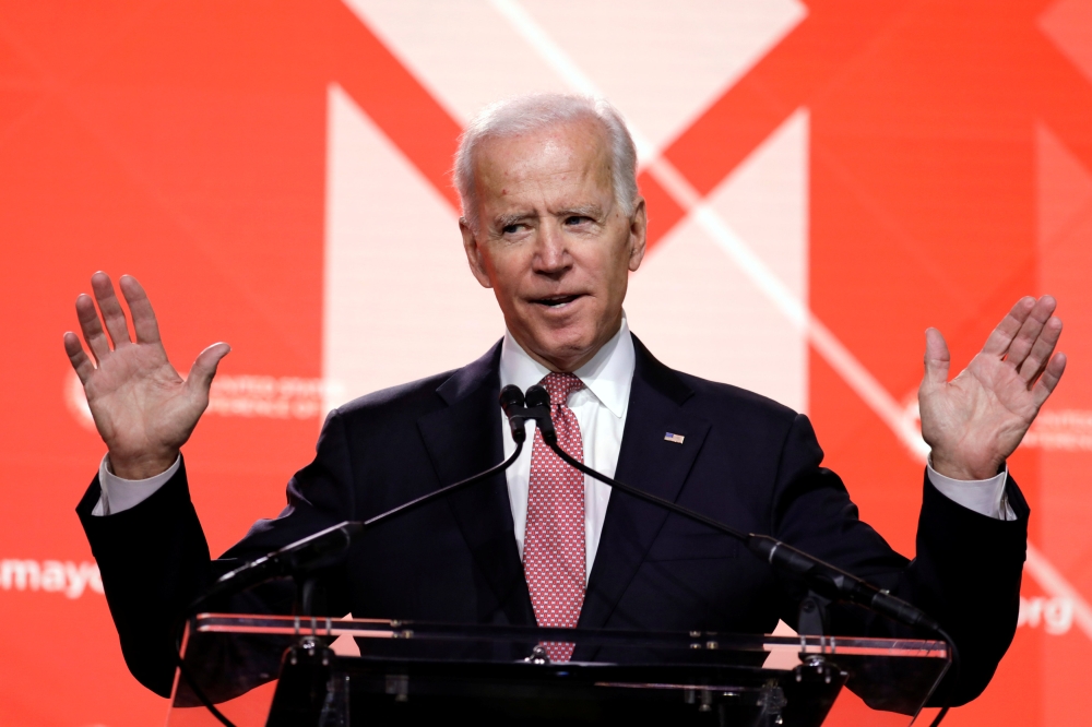 Former US Vice President Joe Biden speaks at the United States Conference of Mayors winter meeting in Washington on Thursday. — Reuters