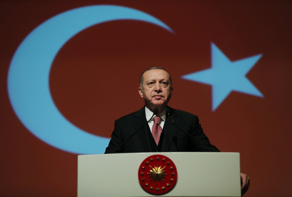 Turkey’s President Tayyip Erdogan makes a speech at the Turkish Military Academy in Ankara on Thursday. — Reuters