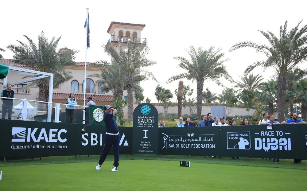 Yasir Al-Rumayyan, chairman Saudi Golf Federation, hits a ceremonial tee-shot on the first hole on Day One of the Saudi International at Royal Greens Golf and Country Club on Thursday in King Abdullah Economic City, Saudi Arabia. — Getty Images