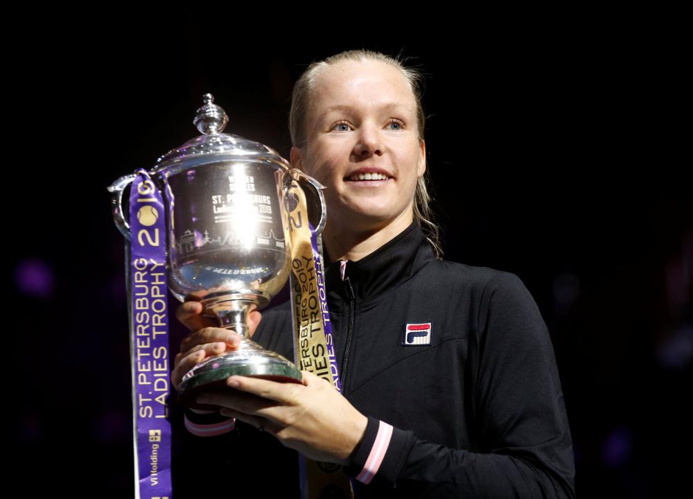 Netherlands' Kiki Bertens celebrates with the trophy after winning the final against Croatia's Donna Vekic at the St Petersburg Ladies Tennis Tournament in Sibur Arena, Saint Petersburg, Sunday. — Reuters