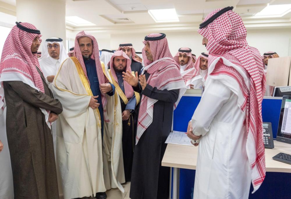 Attorney General Sheikh Saud Al-Moajab launching the Public Prosecution’s Financial Reports Office at the headquarters of the General Auditing Bureau (GAB) along with Dr. Hussam Al-Anqari, chairman of GAB on Monday. — SPA