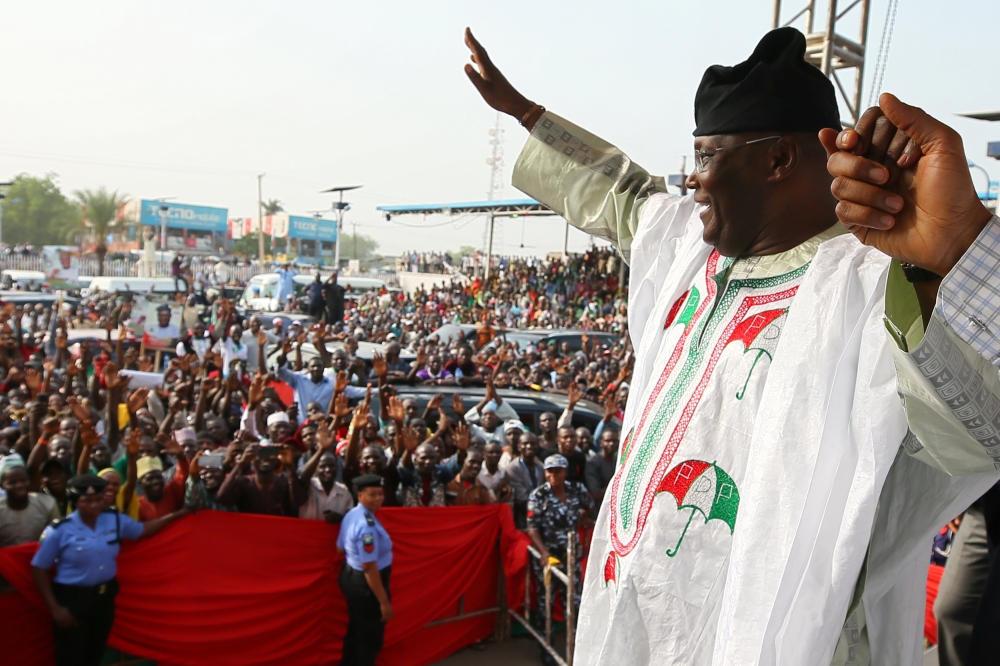 Nigeria's main opposition party presidential candidate Atiku Abubakar greets his supporters during a campaign rally in Lafia, Nigeria in this recent photo. — Reuters