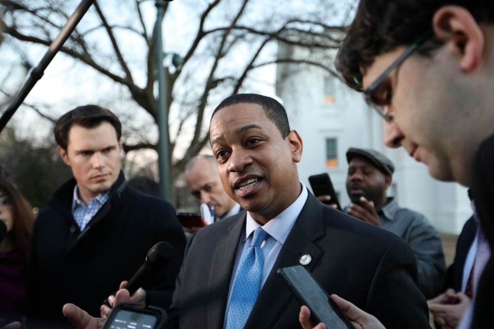 Virginia Lieutenant Governor Justin Fairfax addresses the media about a sexual assualt allegation from 2004 outside of the capital building in dowtown Richmond, Monday. — AFP
