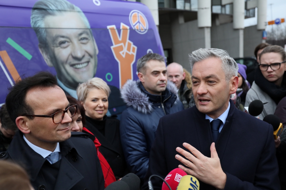 Robert Biedron, mayor of Polish city of Slupsk, during the launch of his new pro-EU party 'Wiosna'  in Warsaw, Poland. — Reuters